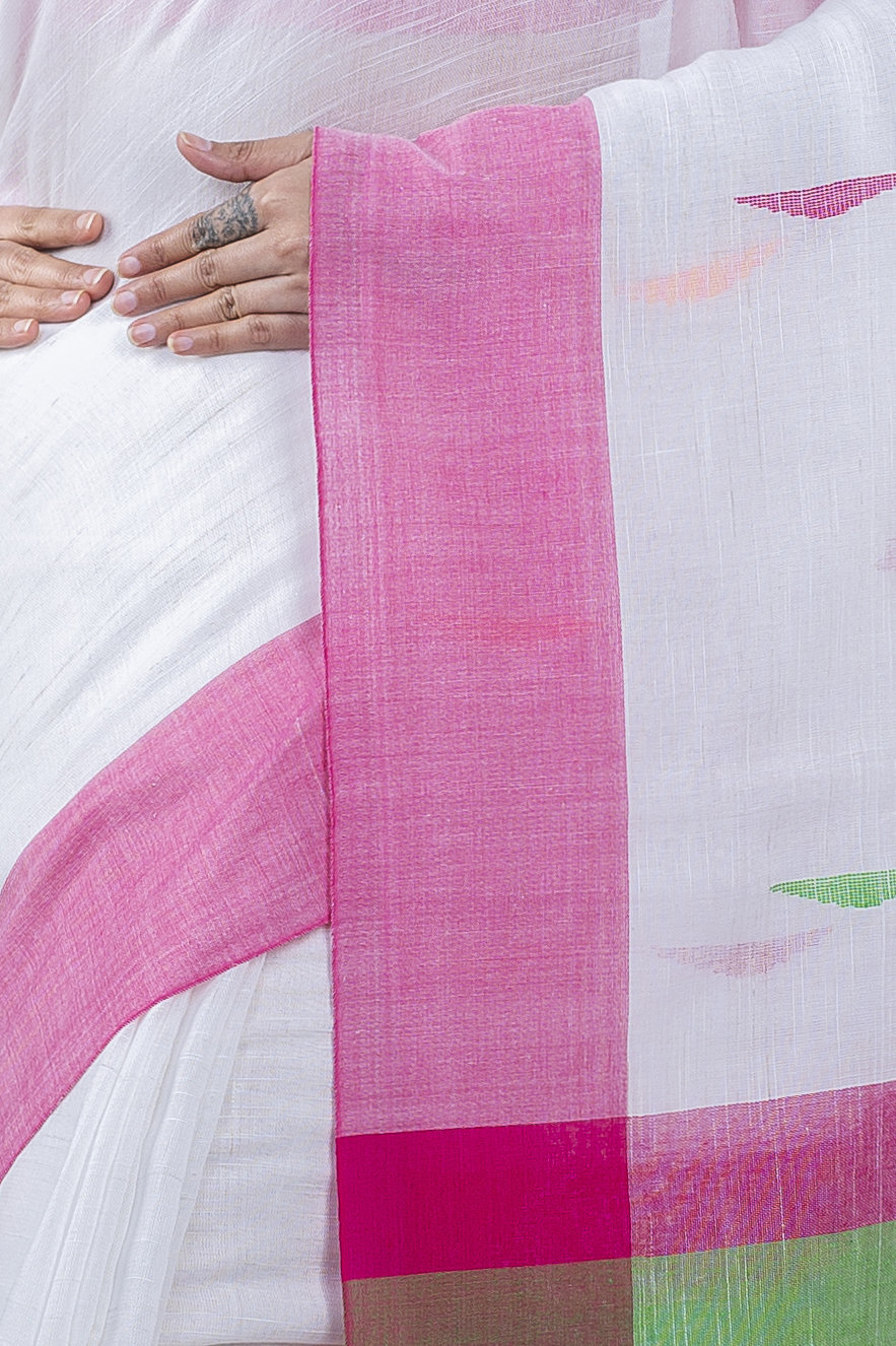 White Pure Cotton Clasic_Than Hand Loom Saree (805)
